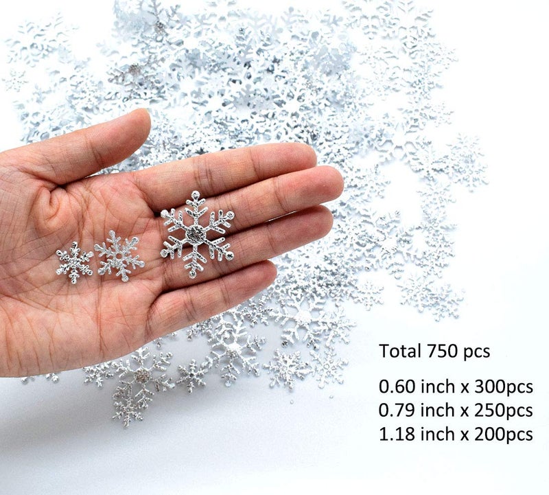 catin 750pcs Snowflakes Confetti for Frozen Birthday Party Decorations Silver Snowflake Table Confetti for Winter Wonderland Snowflakes Embellishments for DIY Crafts, 3 Sizes - Image 2
